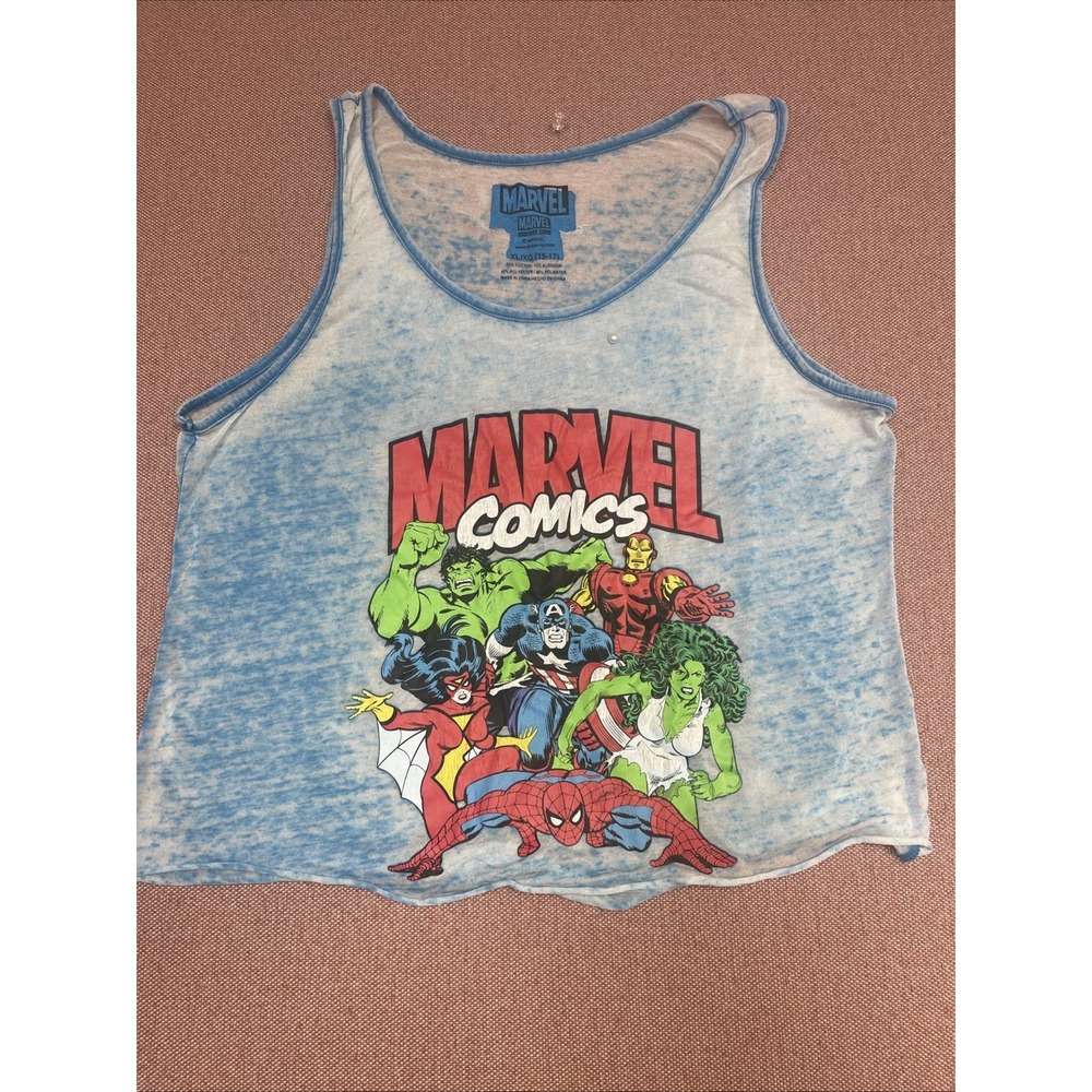 Marvel Superhero Youth Crop Top Tank Top Size X-Large (15/17) Blue Comic Book